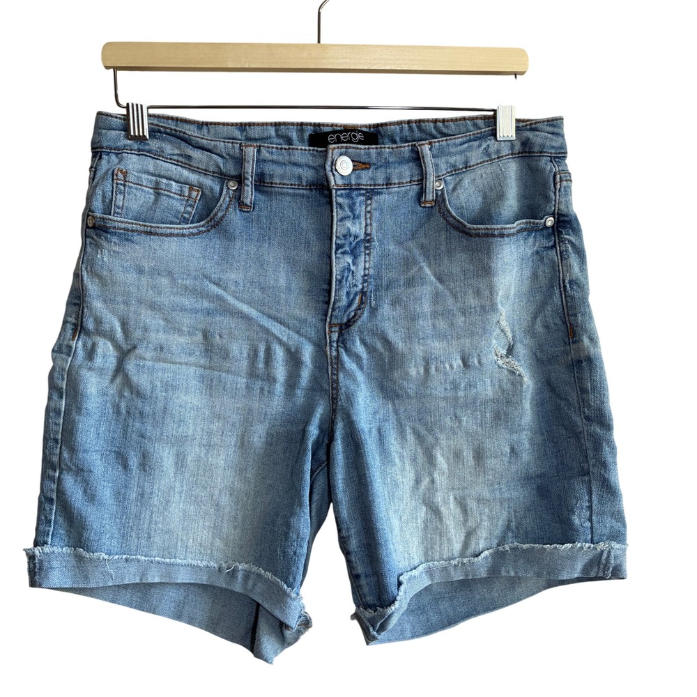 Energie Distressed Denim Shorts Size 13 Blue Juniors Light Wash Raw Hem